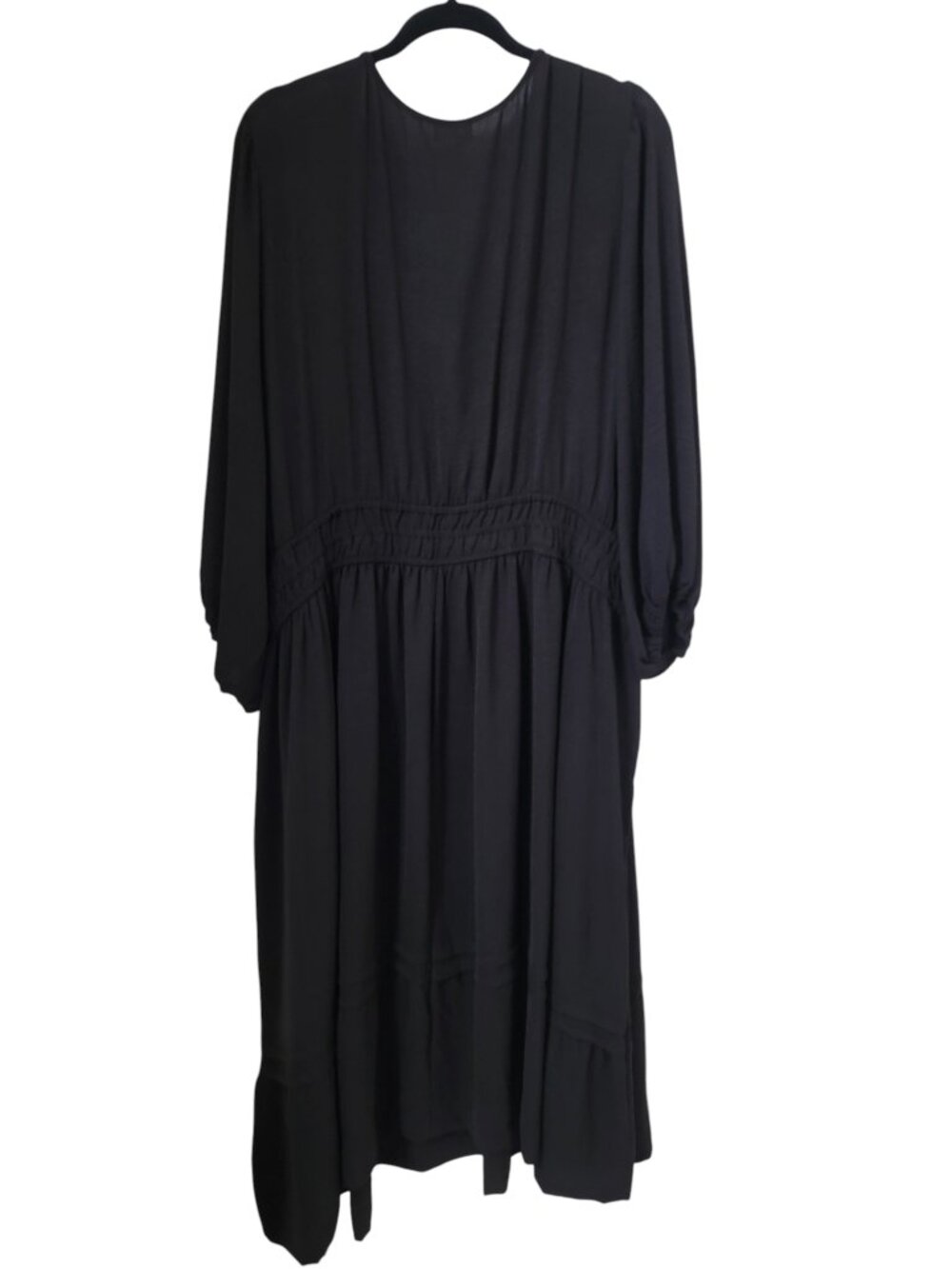 Torrid Size 5 Black Crinkle Gauze Blouson Sleeve Midi to Maxi Dress